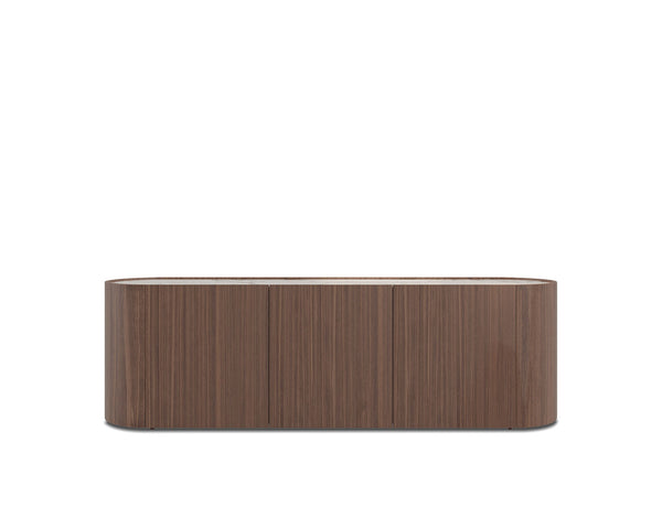 DEDALO SIDEBOARD 91" - WALNUT/MATT CALACATTA MARBLE GLASS TOP